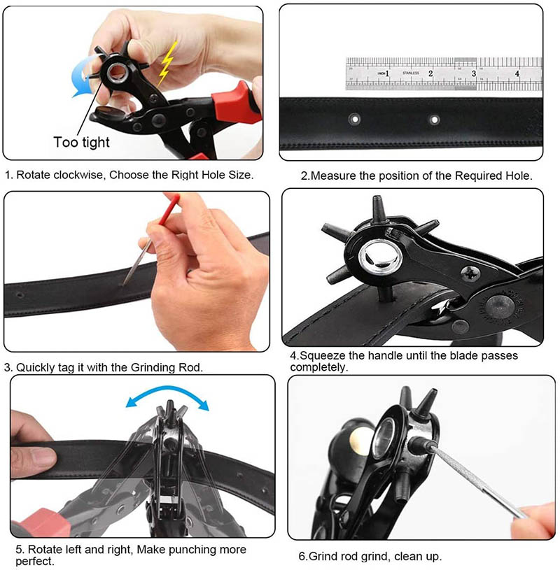 Belt Puncher Revolving Punch Plier Handheld Rotary Hole Tool for Belt 