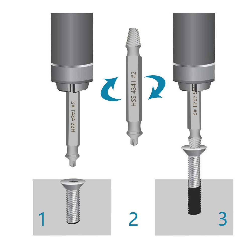 Kingsdun 4pcs Double Side Drill Out Damaged Screw Extractor Out Remover Handymen Broken Bolt Stud Removal Tool Kit 