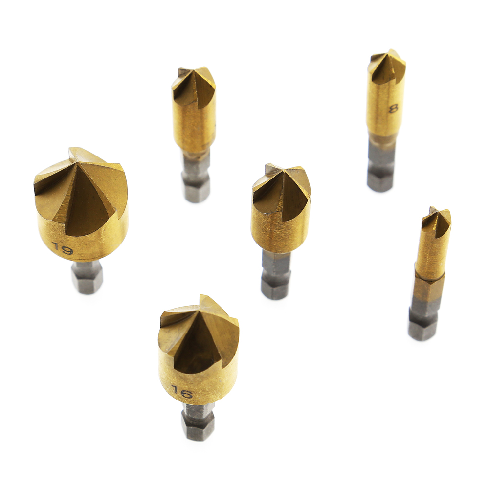 6PCS 5 Flute Chamfer Countersink 1/4