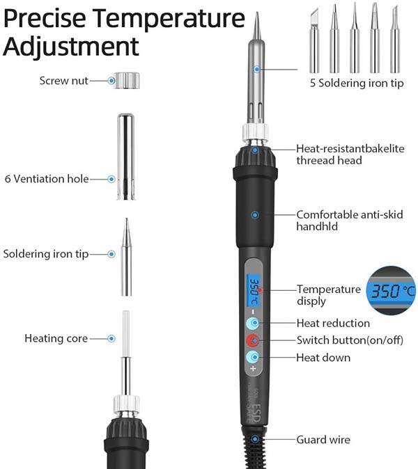 Electronic Soldering Iron Kit, Kingsdun 60W LCD Digital Soldering Gun with Adjustable Temperature Controlled 