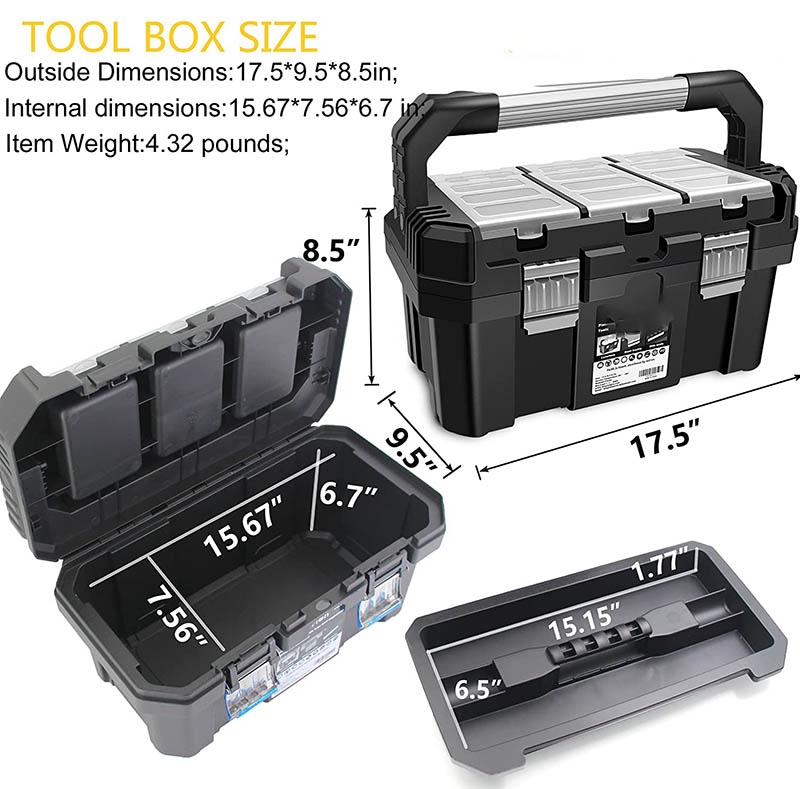 18-Inch Tool box with Removable Tray with Stainless Steel Dual Lock Secured OEM Manufacturer 