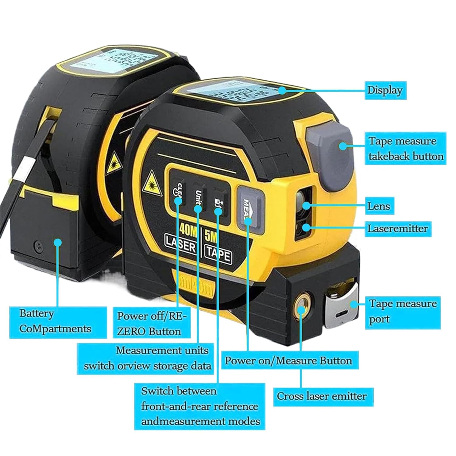 Wholesale 3-in-1 Digital Laser Tape Measure – 131Ft Infrared Laser & 16Ft Electric Tape | Kings Dun Tools Manufacture 